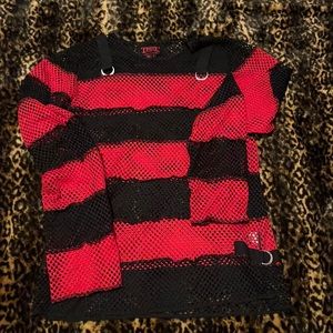 Red Striped Fishnet Meshed Sweater